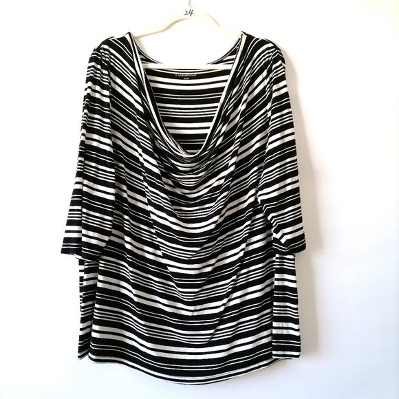 Lane Byrant Womens Black White Drape Neck Striped Blouse Top Size 22/24 - Picture 1 of 7